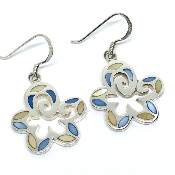 70's Fashion Flower Earrings Sterling Silver MoP - Picture 4 of 6